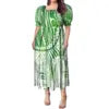 Best Price Wholesale Custom Hawaiian Tropical Flower Printing Multi Tiered Dresses Micronesia Puff Short Sleeve Ladies Dresses