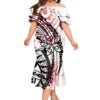 Top Quality Wholesale Custom Polynesian Elei Tribal Design Midi Dresses Tapa Print Mermaid Double Shawl Dress Oversize Vestidos