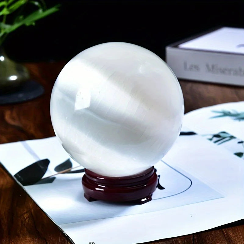 1 Pc CRYSTAL HOLA High Quality White Selenite Sphere Healing Crystal Ball for Home Decor Meditation and Gift
