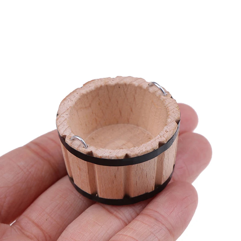 1PCS Wooden Basin Wooden Barrel Furniture Doll Houses Accessories 1:12 Dollhouse Miniatures