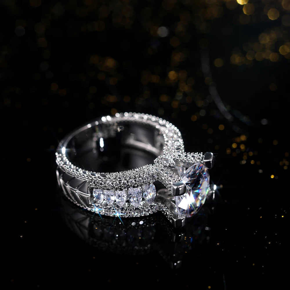 Huitan Classic Design Women Engagement Rings Big 10mm Round Cubic Zirconia Luxury Female Wedding Band Rings Timeless Jewelry New