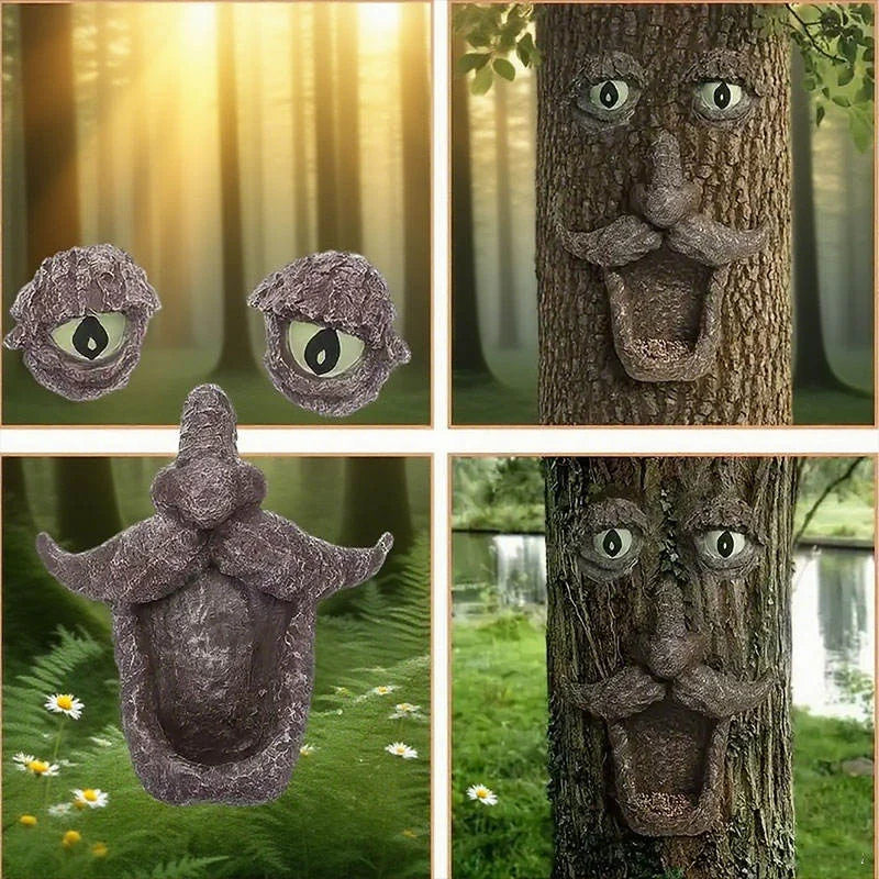 Whimsical Tree Face Resin Statue Novelty-Themed Art Deco Figurine for Garden Outdoor Display Painted Animal for Home Decor