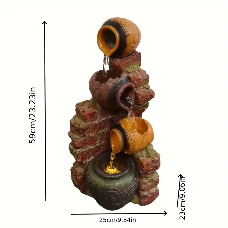Resin - Made Brick - Shaped Jar with Inlaid Tile Fountain - Ideal for Home Decor Enthusiasts