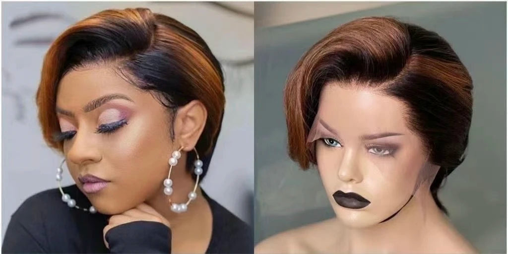 Brazilian Short Bob Pixie Cut Wig Human Hair Bob Short Wine Color Pixie Hair Cuts 13*4*1 Lace Wig With Baby Hair