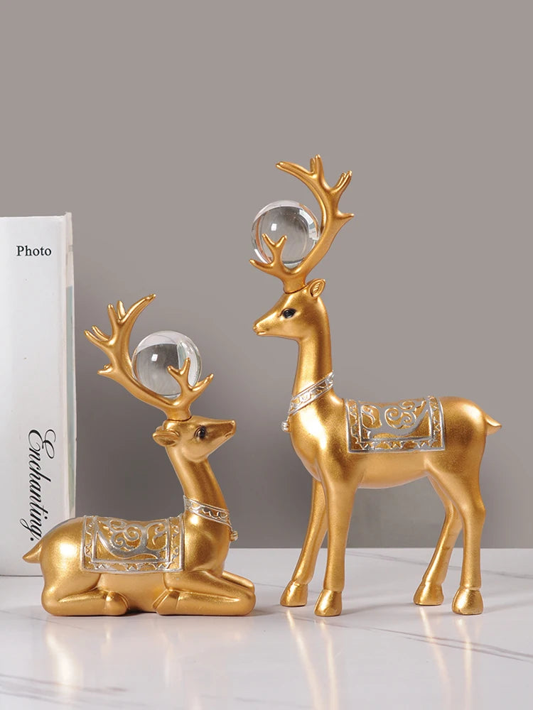 Modern Nordic Folk Art Artistic Resin Deer Sculpture Ornament-Light Luxury Holiday Home Decor for Living Room TV Cabinet