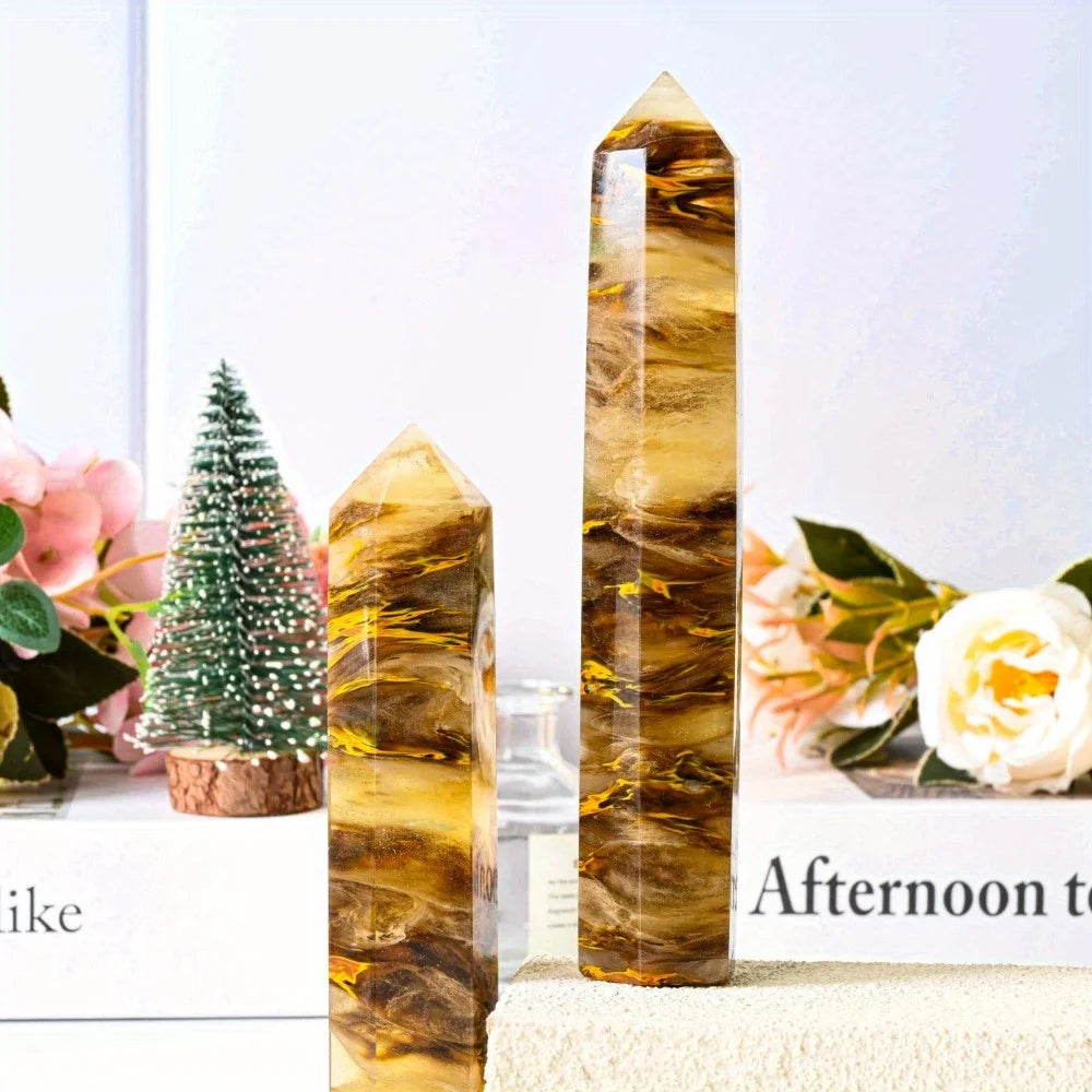 1 Pc High Quality Tiger Skin Smelting Crystal Tower Single Column Hexagonal Craft Point for Home Decor