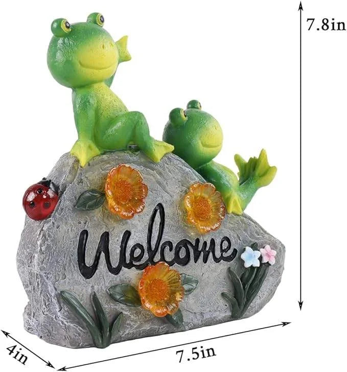 Frog-Themed Hand-painted Resin Statue Christmas Animal Artistic Decor Light Flower Welcome Sign Outdoor Garden Whimsical-Style