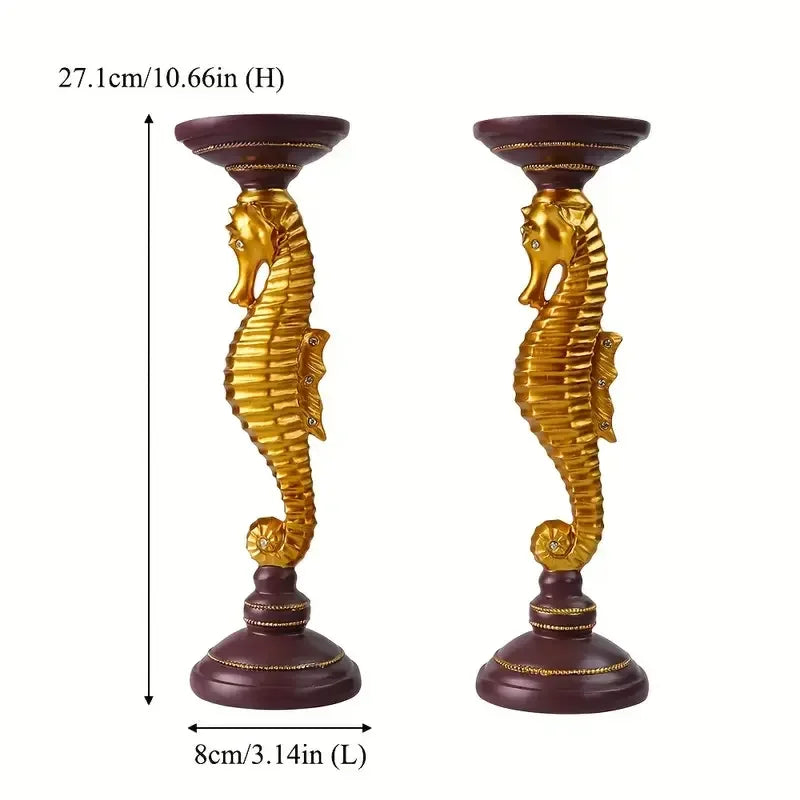 Hand-Painted 3D Seahorse Animal Theme Golden Resin Figurine Fashion Home Decor & Tabletop Ornament