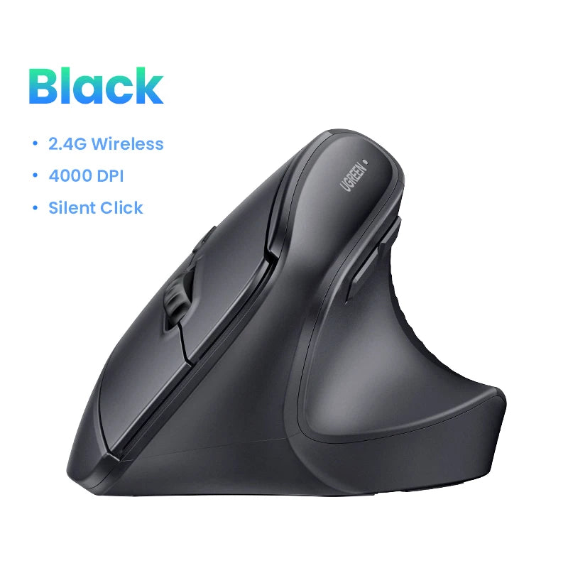 UGREEN Bluetooth 2.4G Vertical Wireless Mouse Ergonomic 4000DPI 6 Mute Buttons for MacBook Tablet Laptops