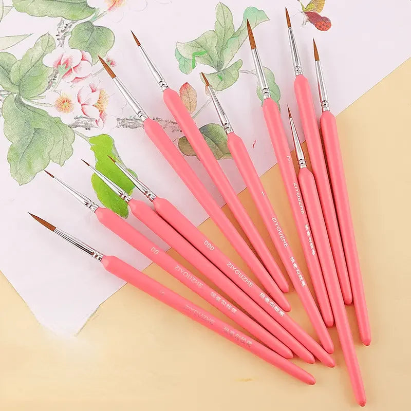 11Pcs/Set Hook Line Pen For Watercolor Oil Painting Extra Fine Soft Wolf Hair Hand Brush Gouache Acrylic Nail Art Drawing