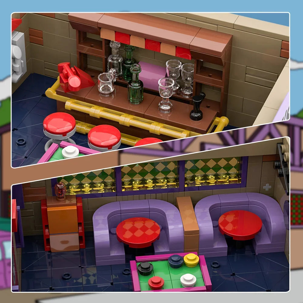 Gobricks MOC Simpsoned Modular Moe's Tavern Building Blocks Springfield’s Venue Modular Moe's Tavern Bar Bricks Model Toys Gift