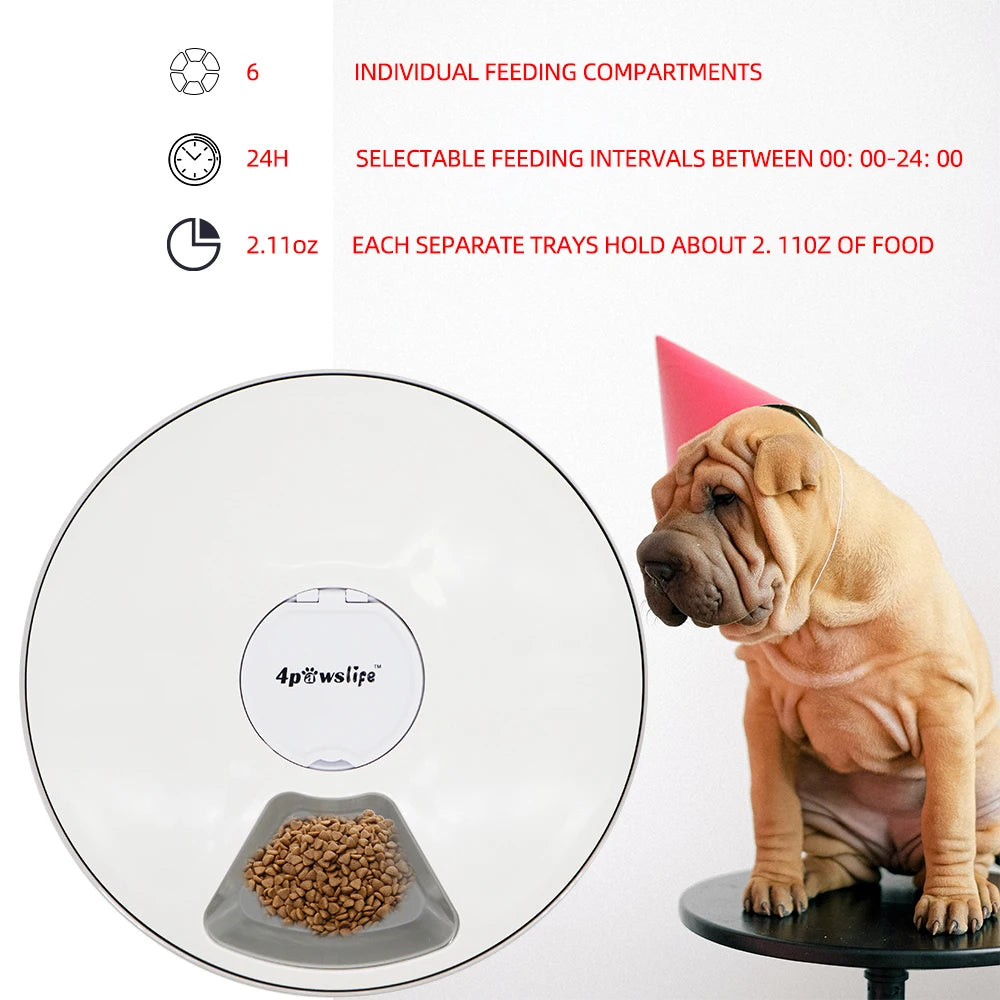 24 Hours Pet Automatic Feeder 6 Grids Electric Dry Wet Food Dispenser With Voice Recorder Round Timing Feeder For Cat Dog Pet