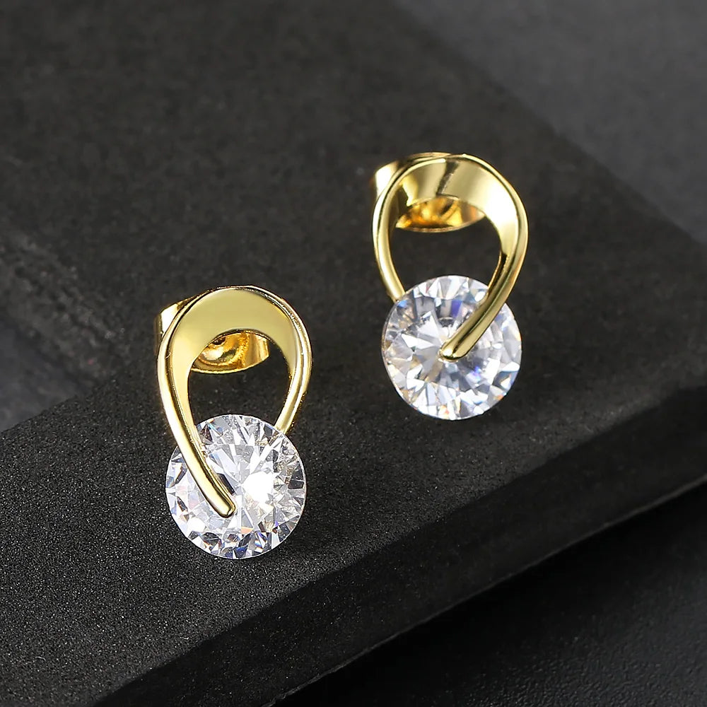 Elegant Cubic Zirconia Stud Earrings - Rose Gold & Silver
