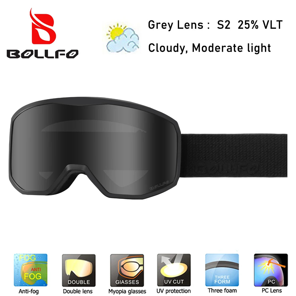 BOLLFO Ski Snowboard Goggles OTG Wide Vision Anti Fog UV Protection Snow Goggles for Men And Women Snowboarding Antiparras