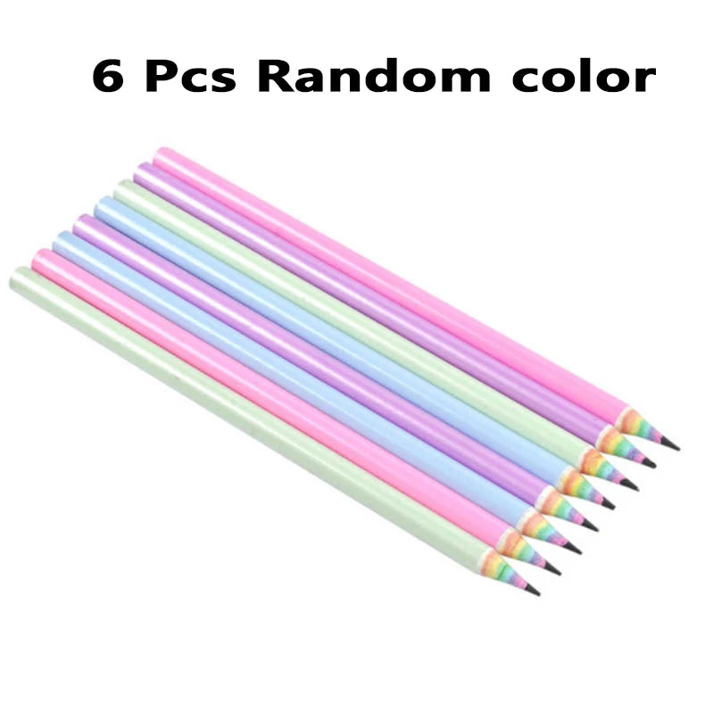 6-8pcs/set Rainbow Paper Pencil HB Environmentally Friendly for Creative Simplefor Writing and Painting Pencil School Stationery