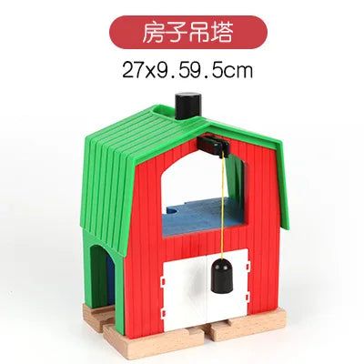 Wooden Train Tracks Scene Accessories Wooden Double Platform Gas Station Airplane Airport Educational DIY Toys For Children