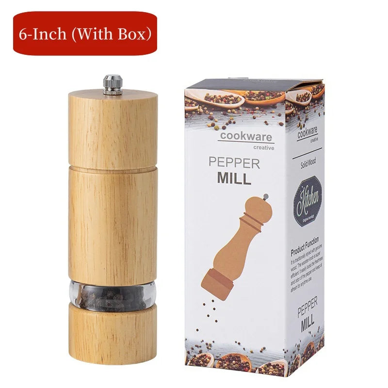 Household Solid Wood Manual Pepper Grinder,Sea Salt Pepper Mills,Black Pepper Seasoning Jar Bottle,Transparent Oak Grinder Tool