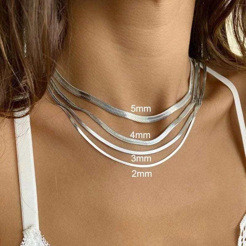 316L Stainless Steel Snake Chain Necklace - Gold Herringbone Choker