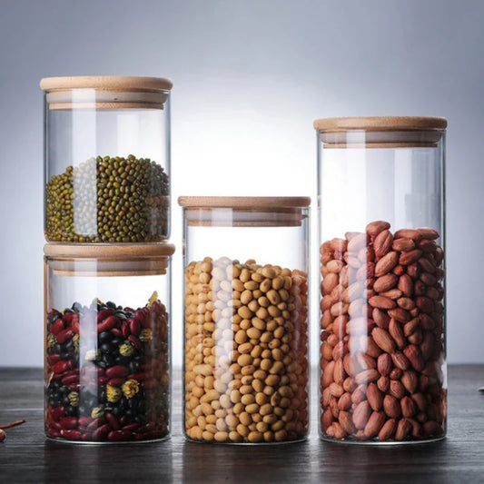 Glass Storage Jar with Bamboo Lid - Airtight Kitchen Container for Coffee, Grains & Dry Foods
