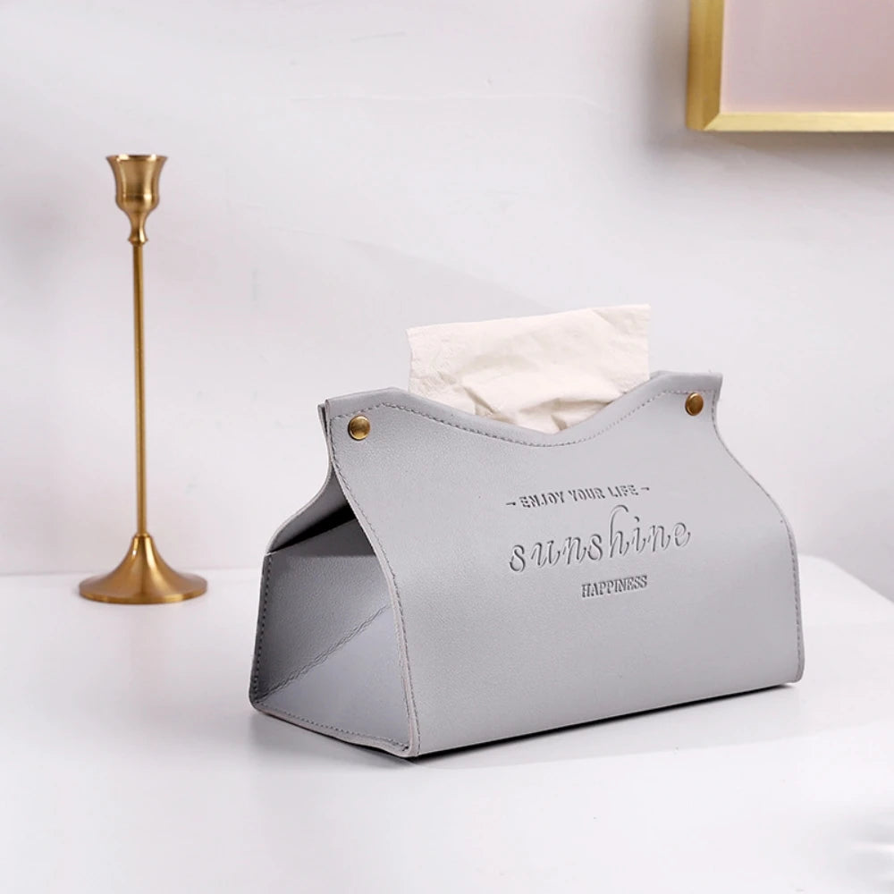 Premium PU Leather Tissue Box - Nordic Foldable Napkin Holder Organizer
