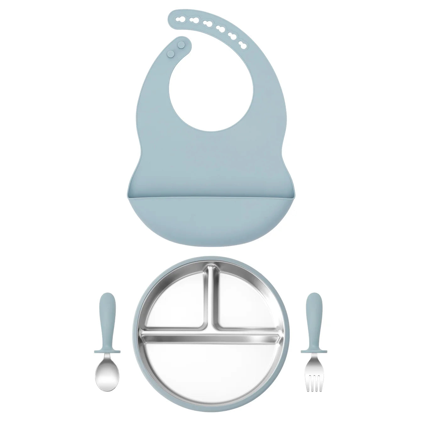Premium 4-Piece Baby Feeding Set - Stainless Steel & Silicone Tableware