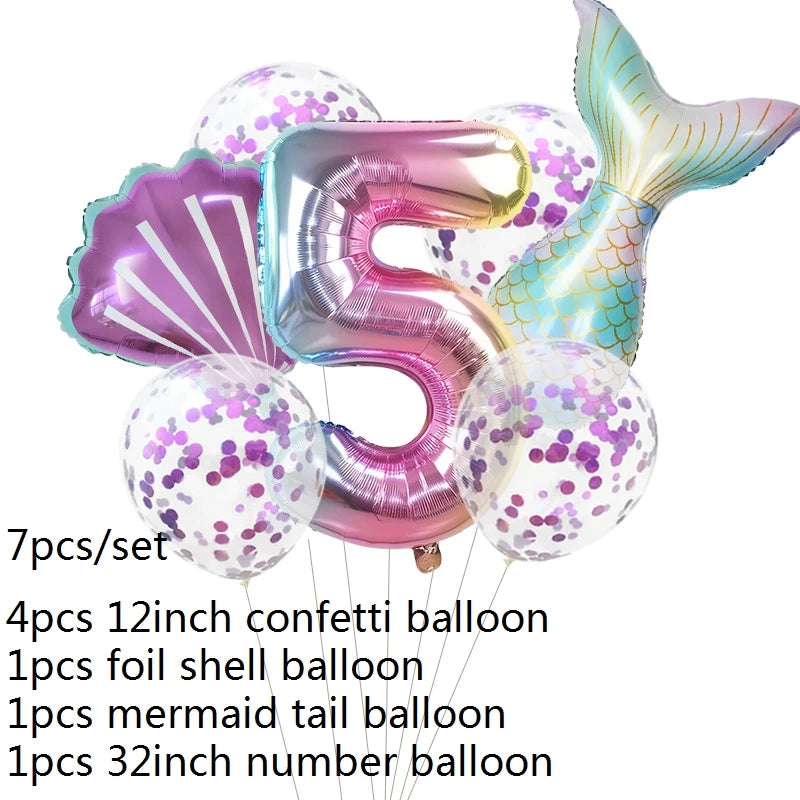 Number Balloons with Confetti Mermaid Balloons for Girls Birthday Party Decorations 1 2 3 4 5 6 7 8 9 Years Old Birthday Decor
