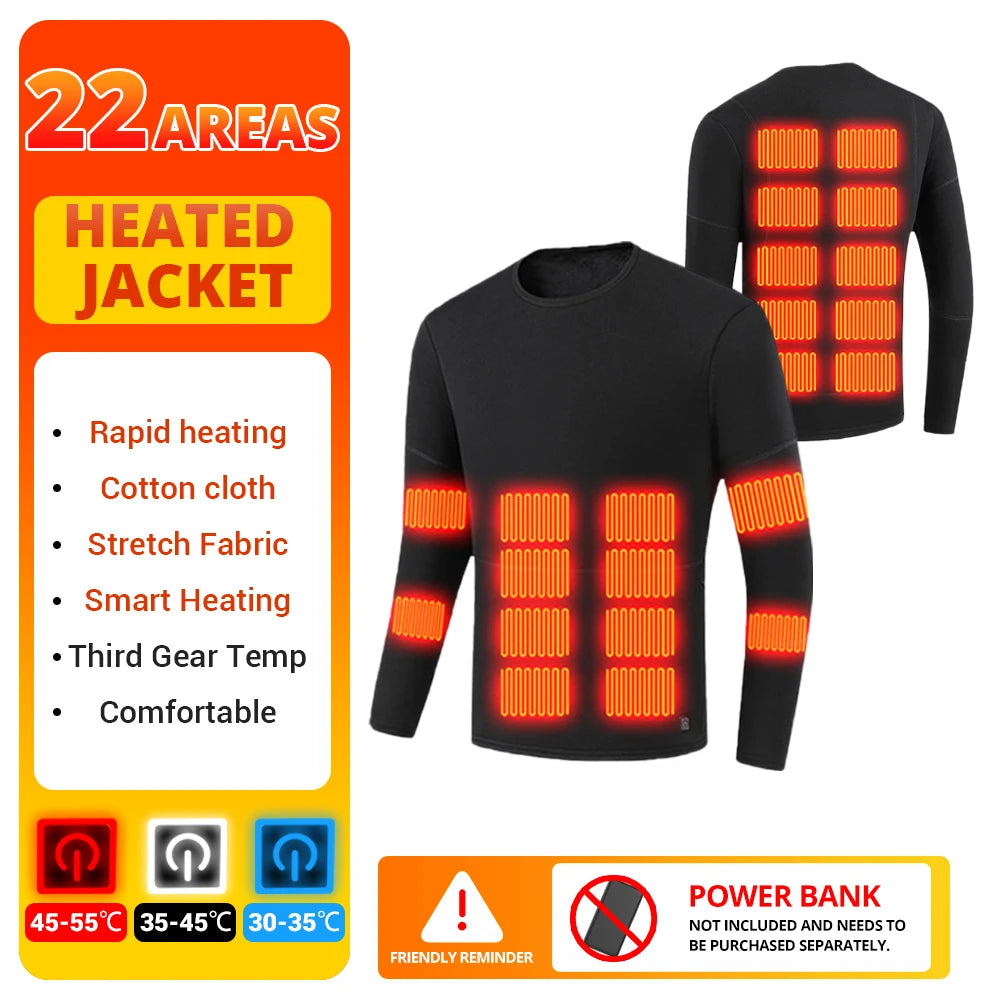 Winter Heated Thermal Underwear Skiwear Heated Jacket Fleece Warm Top Pants USB Electric Heating Clothing