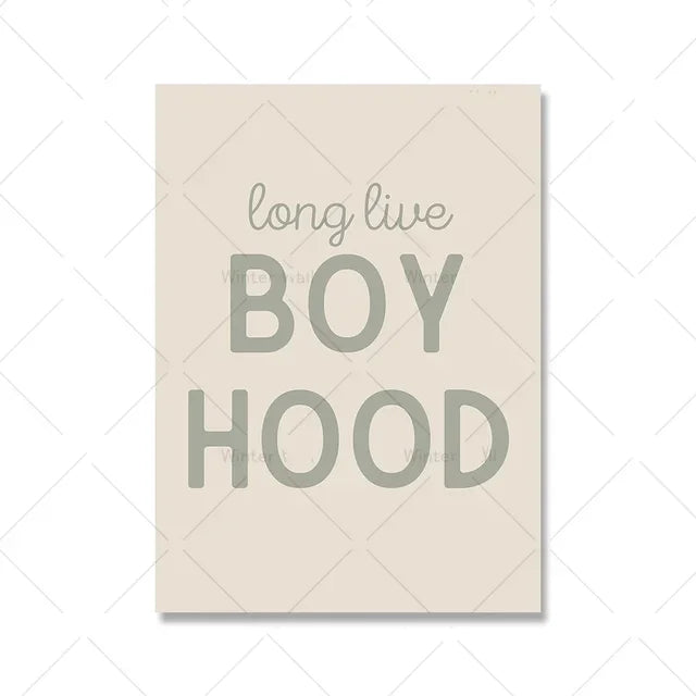 Nursery Checkered Sage Green Smiley Long Live Boyhood Quote Poster Print Canvas Painting Wall Art for Kids Room Decor Home Dec
