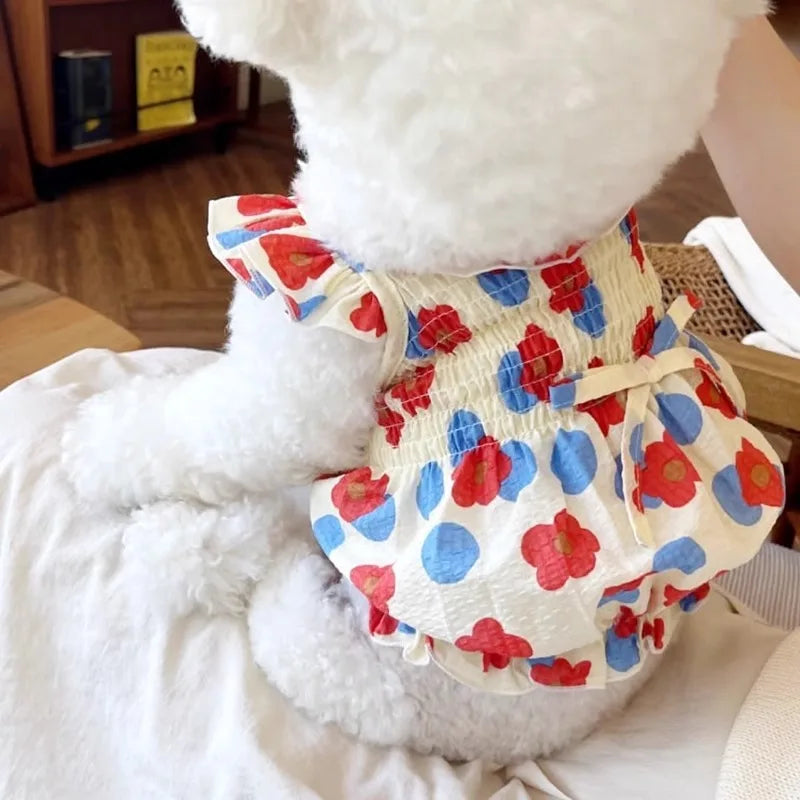 Premium Dog Dress - Strawberry Daisy Princess Skirt for Small Dogs