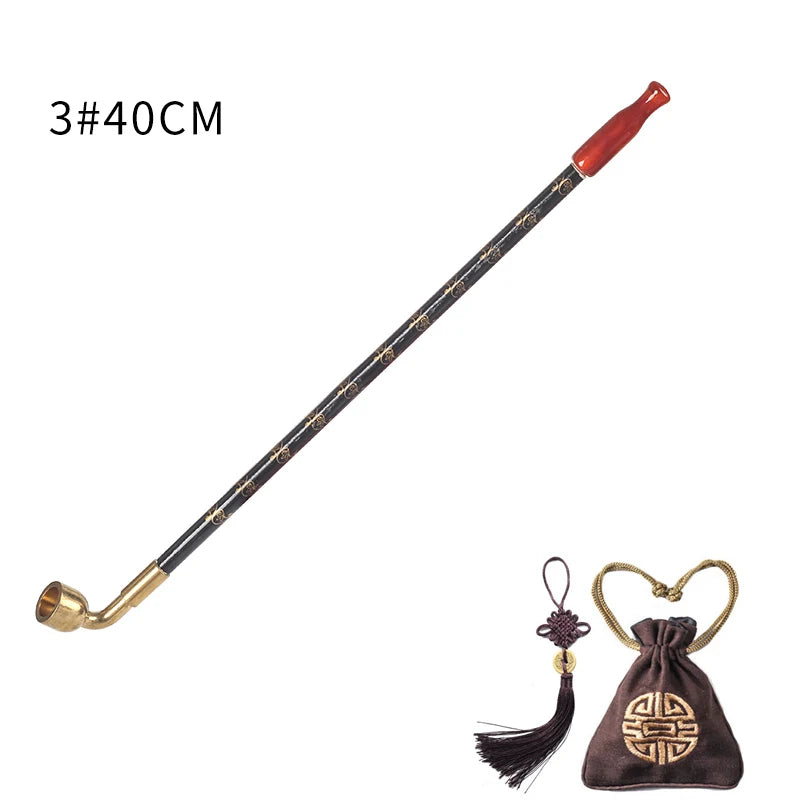 Chinese long stem Vintage tobacco smoking pipes wood Red jade cigarette holder Pipes Smoking With Tobacco bag Pendant S/M/L/XL