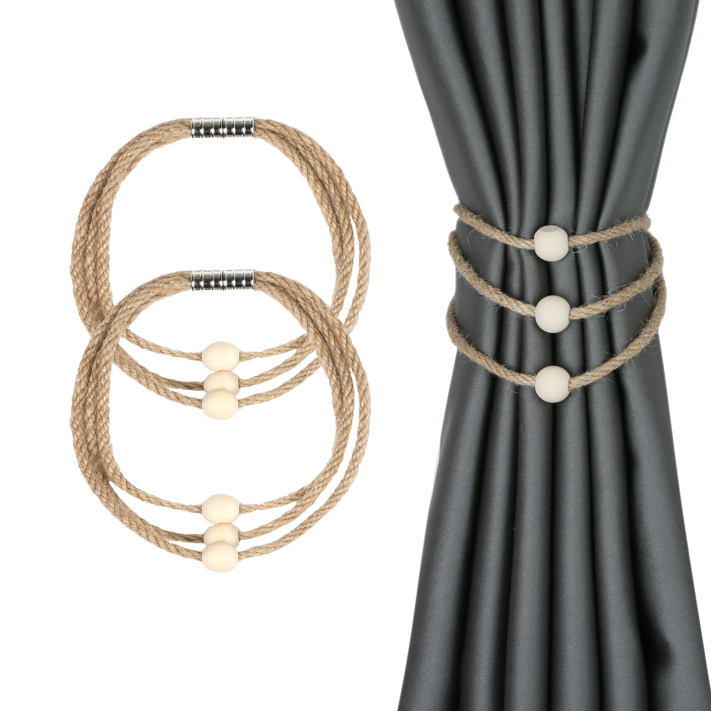 1&2Pcs Hemp Rope Magnetic Curtain Buckle Home Decoration Buckle Strap Handmade DIY Rope Curtain Tie Clip Curtain