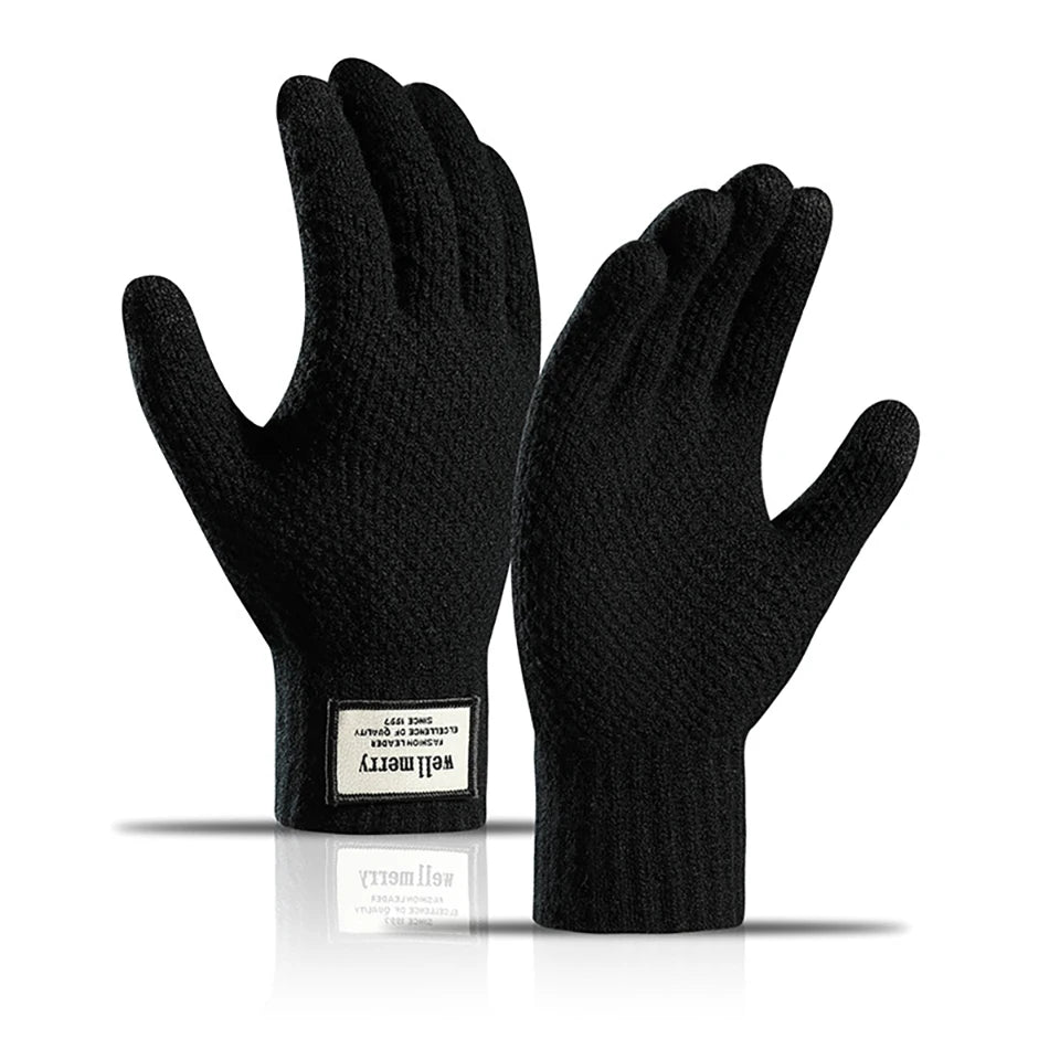 GTUBIKE Knit Thermal Men's Gloves Plus-Size Fleece Autumn Winter Soft Thick Elastic Jacquard Wool Touch Screen Warm Gloves