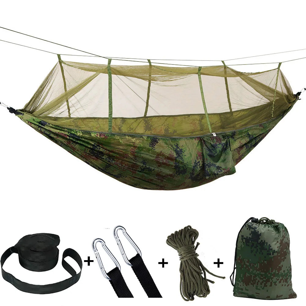 Premium Camping Hammock with Mosquito Net - Lightweight Parachute Fabric