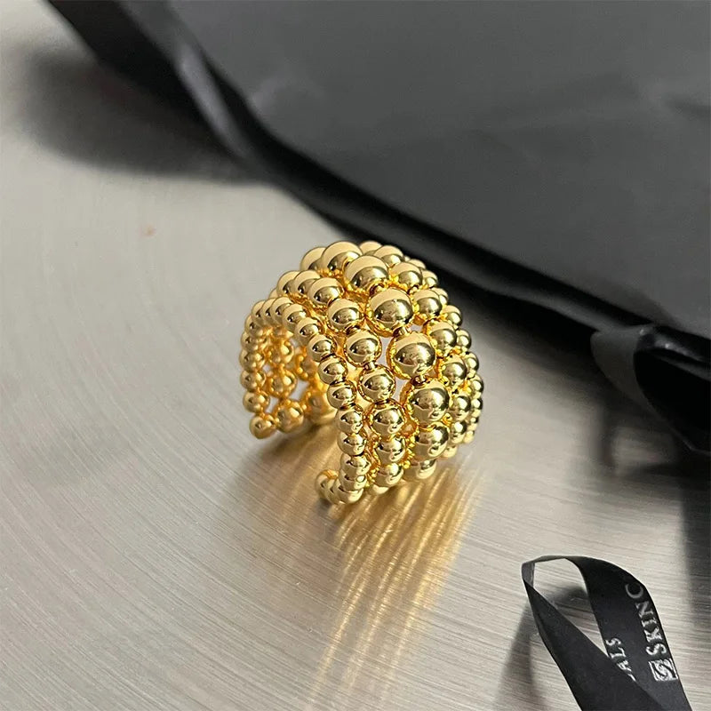 Foxanry Multilayer Bead Open Rings For Women Couples Exaggerated Creative Design Personality Hip Hop Fashion Party Jewelry Gifts