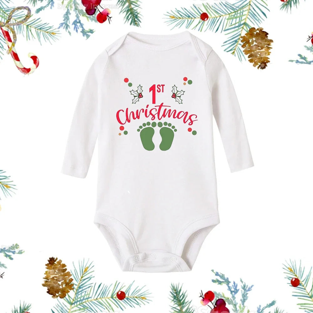 Premium My First Christmas Baby Romper - Snowman Print Long Sleeve Outfit