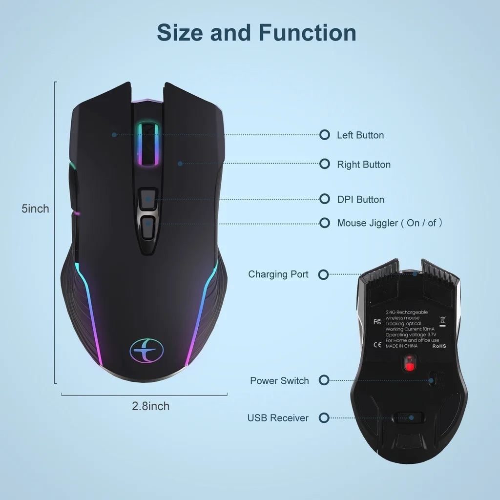 2.4G Wireless Mouse Type-C for Macbook Laptop Computer Silent Click Mice Rechargeable Wireless Mouse Plug and Play