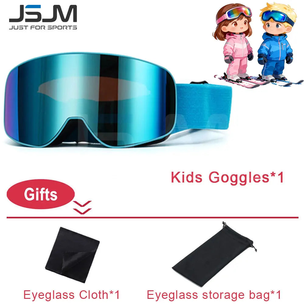 JSJM New Adults +Kids Professional Anti-Fog Ski Goggles Snowboard Goggles UV400 Double Layers Skiing Glasses XMAS New Year Gifts