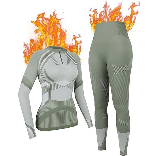 Anfilia Women Ski Thermal Underwear Sets Moisture-wicking Tight Zipper Crew Neck Seamless knitted Base Layer Long Johns For Home