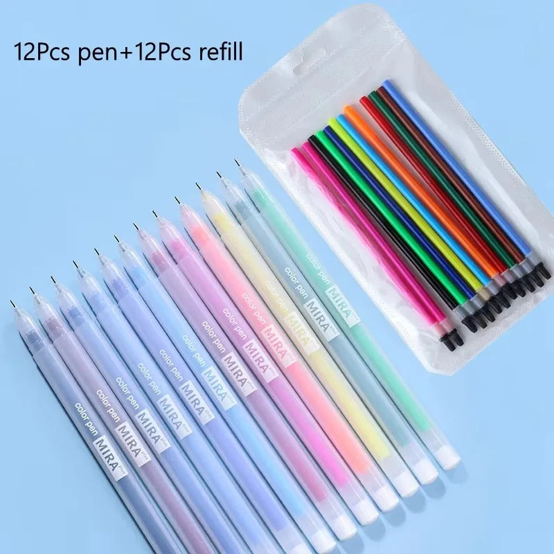 12/24Pcs/set Kawaii Color Gel Pen Refill Set 0.5mm Candy Colors Ballpoint Pens Student Office Writing Pens School Stationery