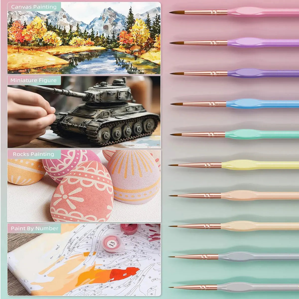 10Pcs Fine Detail Paint Brush Miniature Painting Brushes for Mini Paints Brush Set for Acrylic, Watercolor, Oil, Face, Nail