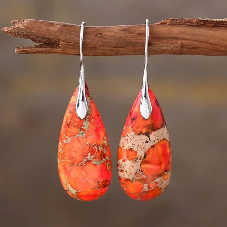 Premium Bohemian Natural Stone Drop Earrings - Geometric Pendant Jewelry