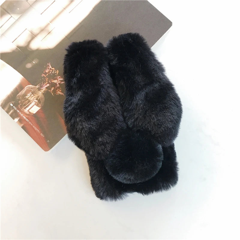 Premium 3D Furry Plush iPhone Case - Soft Rabbit Bunny Fur Cover