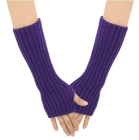 Winter Knit Arm Sleeves – Soft Cashmere Mix Fingerless Mittens & Elbow Protector (Thumb Opening Design)