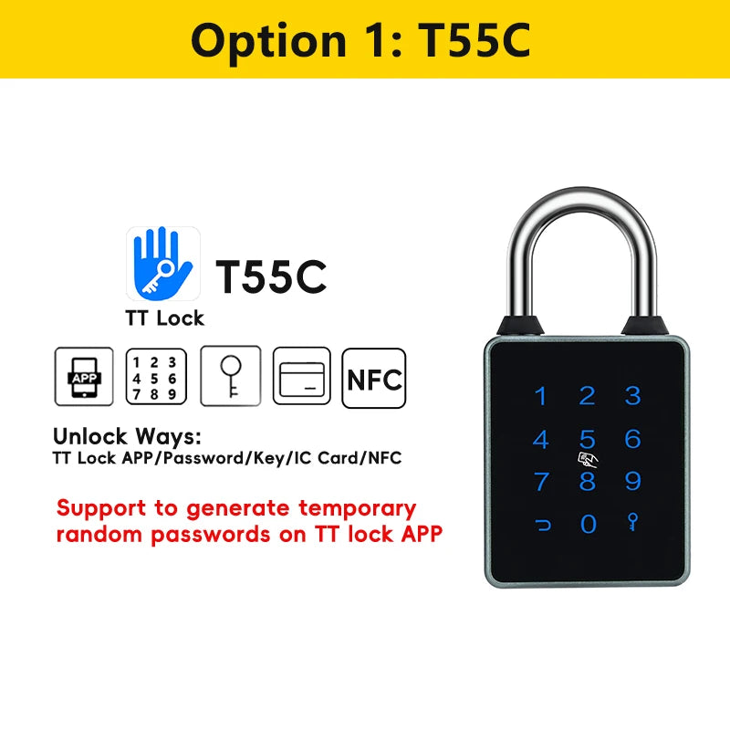 Premium CDOK T55 Bluetooth Smart Padlock - IP65 Waterproof TTlock