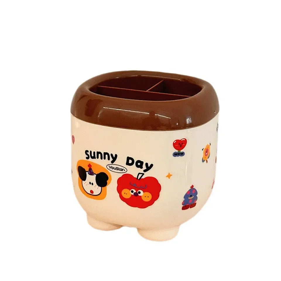 3 Compartments Dividing Grids Pen Holder Large Capacity Stylish Pencil Storage Box Multi-functional Tabletop Storage