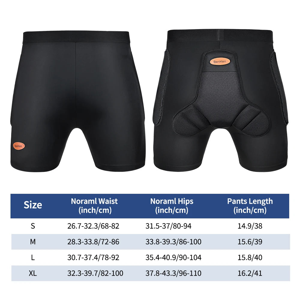 Benken Men's Sports Safety Gear Hip Protector Shorts and EVA Padded Ski Pants Hip Protection for Snow Ski Sports