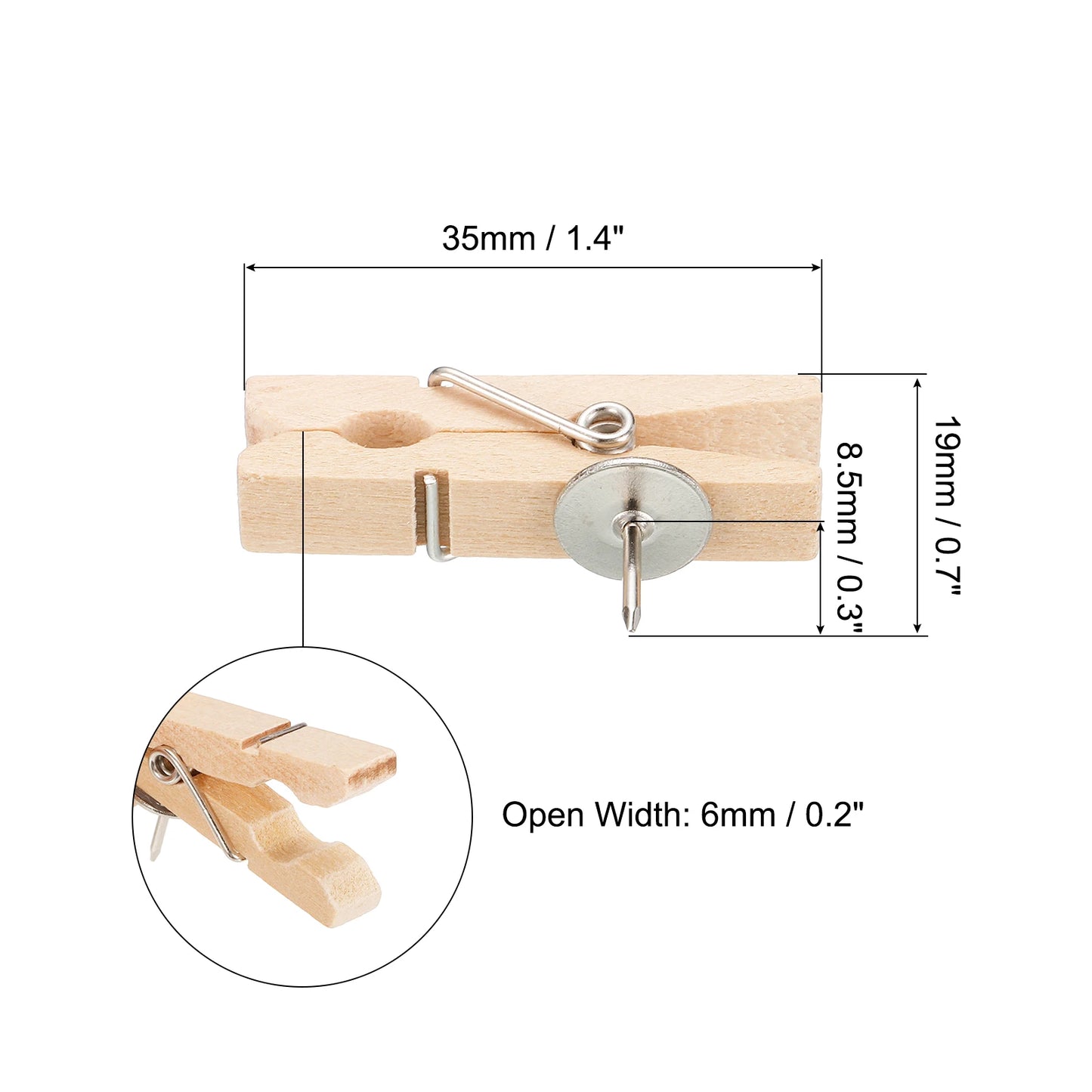 20Pcs 35x19/20mm Office & School Stationery Pins Durable Wooden Clip Push Pins Decorative Binder Thumb Tacks for Cork Blackboard