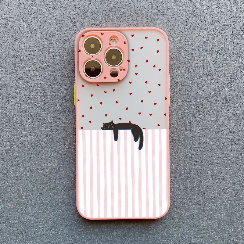 Artistic Black Cat Striped Pattern Phone Case For iPhone 15 14 Pro Max Plus 16 13 12 Mini 11 Pro Max XS X XR 17 Pro Max Covers