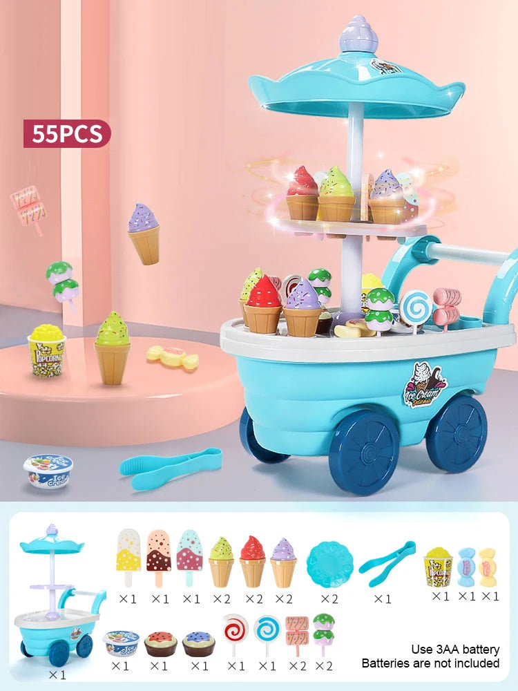 Premium Ice Cream Truck Play Set - Simulation Kitchen Cart Toy