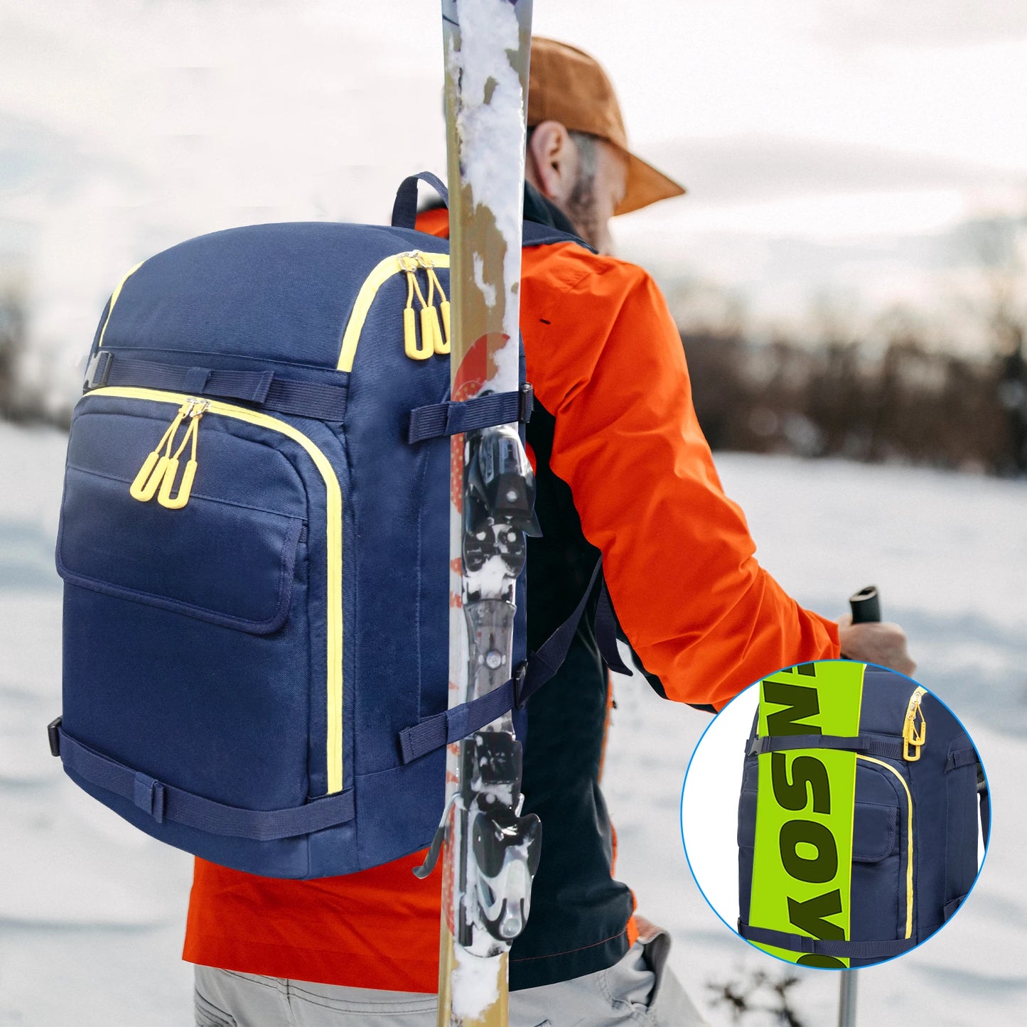 WESTTUNE 50L Outdoor Ski Boot Bag Large Capacity Travel Backpack for Ski Helmet Goggles Gloves Skis Snowboard & Accessories